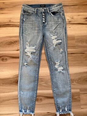 Judy Blue Jeans Women's 9|29 Blue Skinny Fit High Rise Button Fly Distressed
